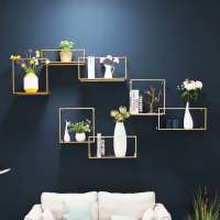 Fashion Creative Nordic Style 3D Metal Home Wall Decoration Gold Display Rack wall flower model kits rack